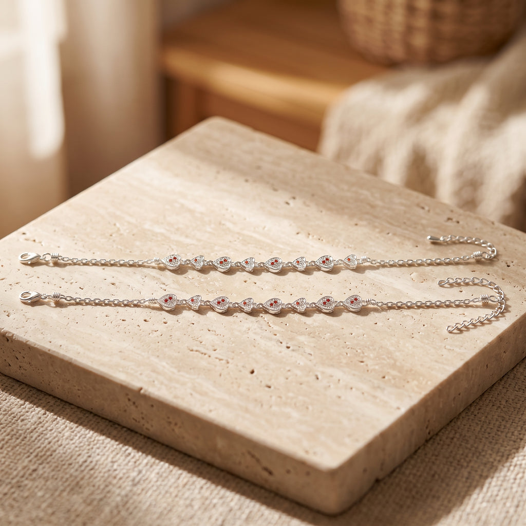 Handcrafted Anklet Pair with Ghungroo – Silver Finish
