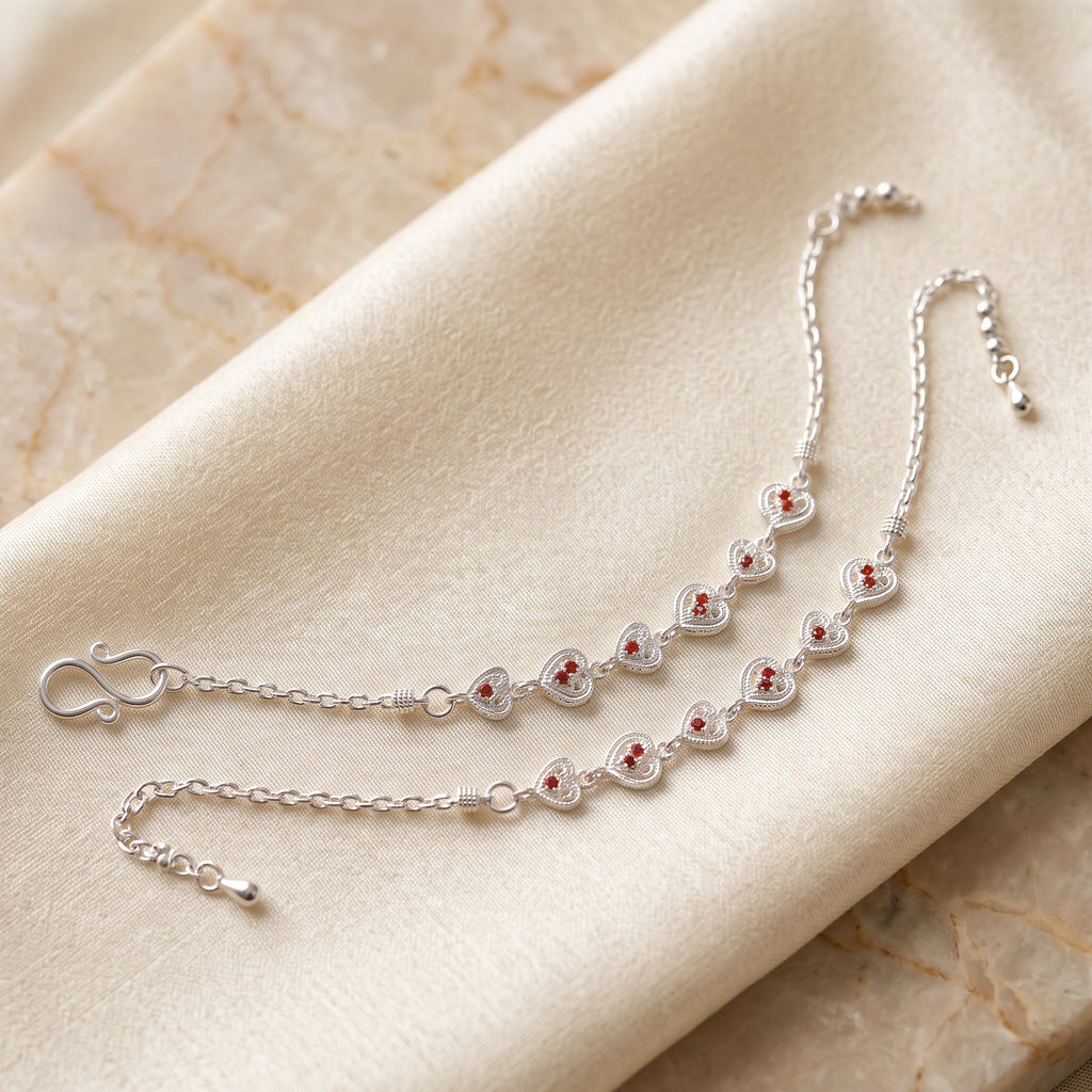 Handcrafted Anklet Pair with Ghungroo – Silver Finish
