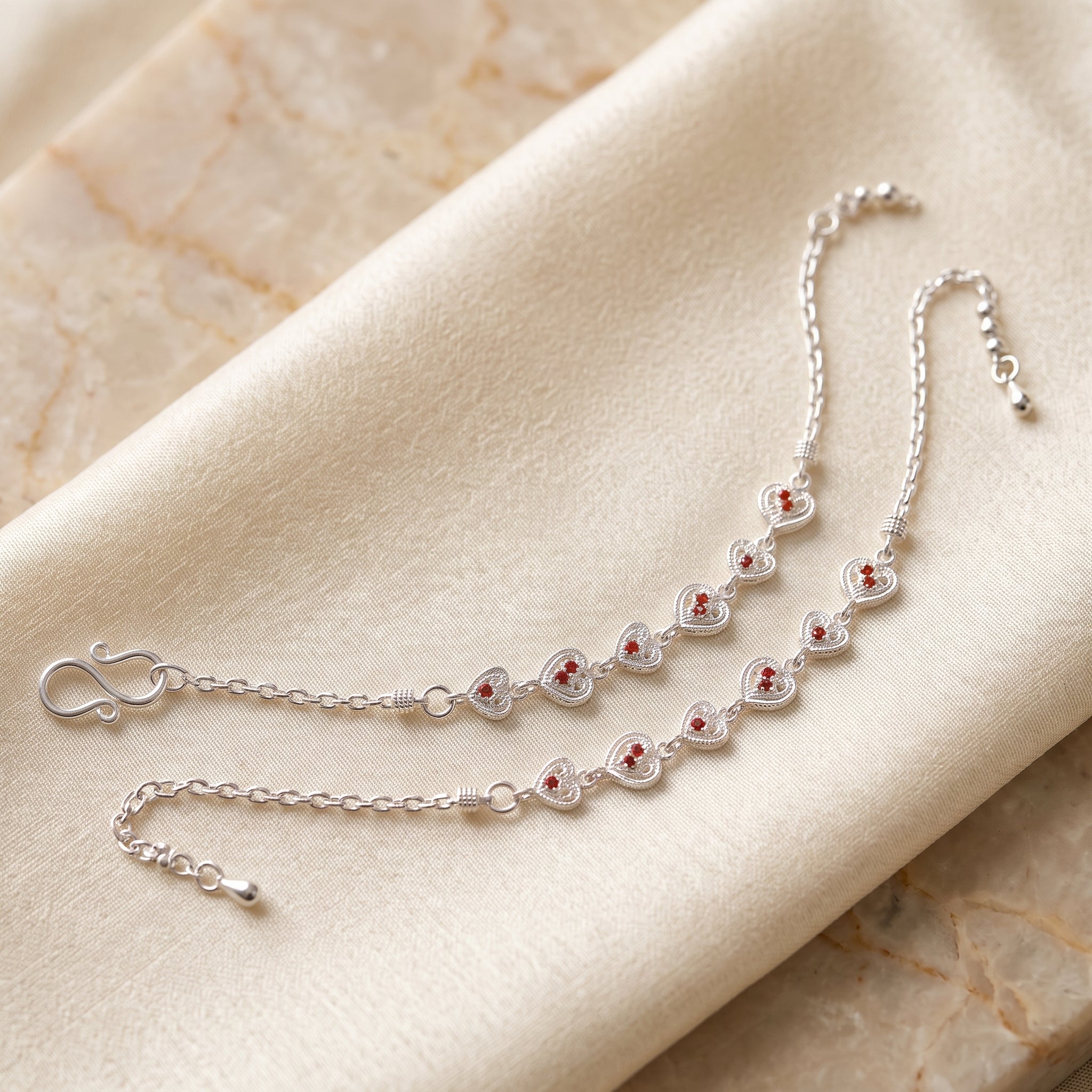 Handcrafted Anklet Pair with Ghungroo – Silver Finish