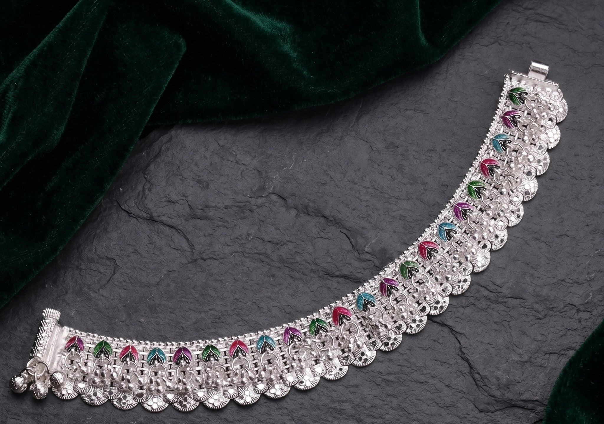 Traditional Scalloped Meenakari Bridal Payal by Radhe Payal