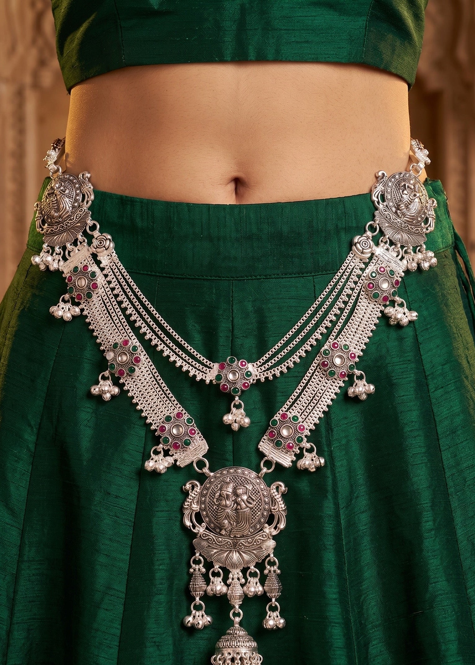 SP Kandora German Silver Traditional Necklace | 0 Touch Silver Plated Jewellery for Women