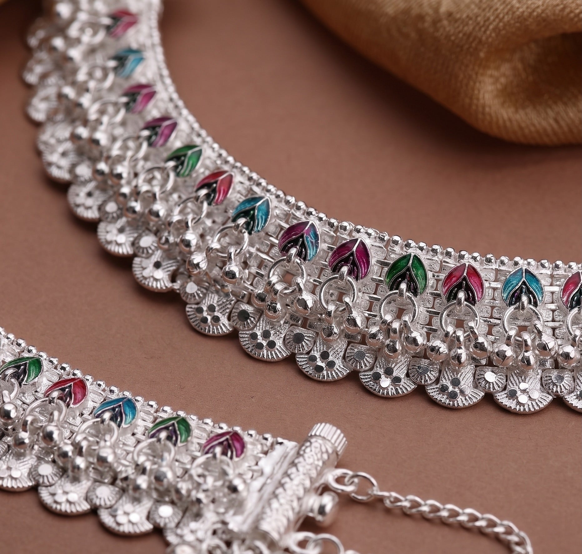 Traditional Scalloped Meenakari Bridal Payal by Radhe Payal