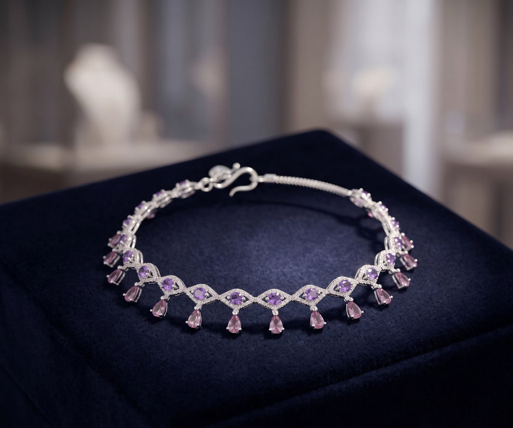 Purple Crystal Charm Snake Chain Payal by Radhe Payal