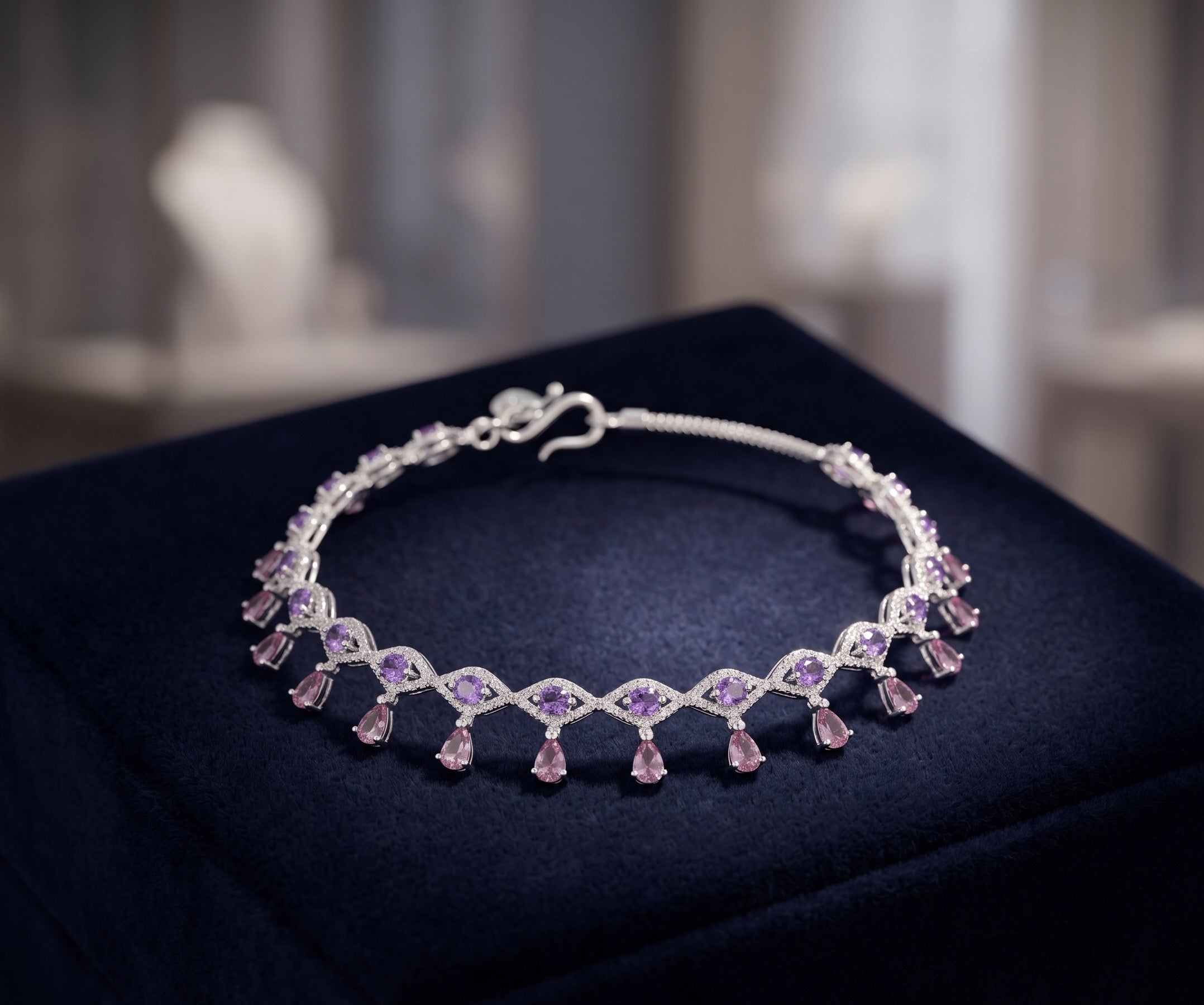 Purple Crystal Charm Snake Chain Payal by Radhe Payal
