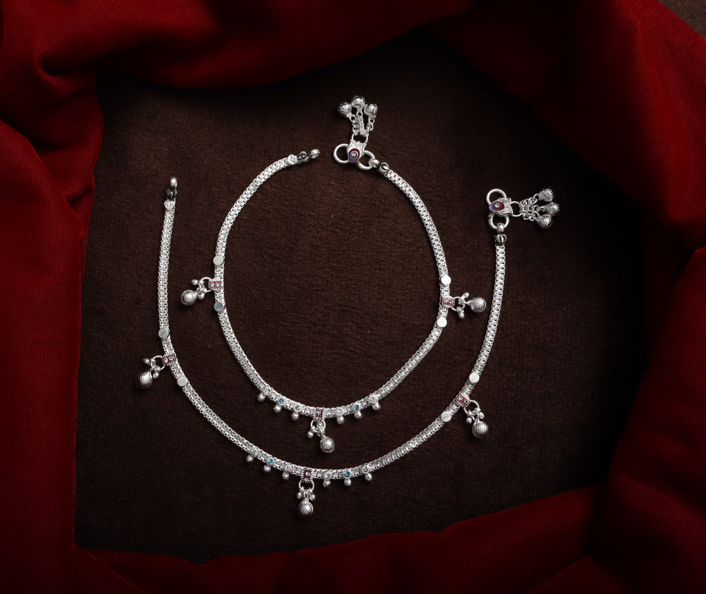 Designer German Silver Payal | Silver Plated Anklet for Women | Bridal & Traditional Wear Fancy Payal