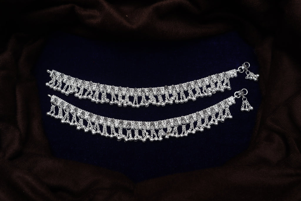 Traditional Sterling Silver Ghungroo Payal – Elegant Bridal Anklet Pair