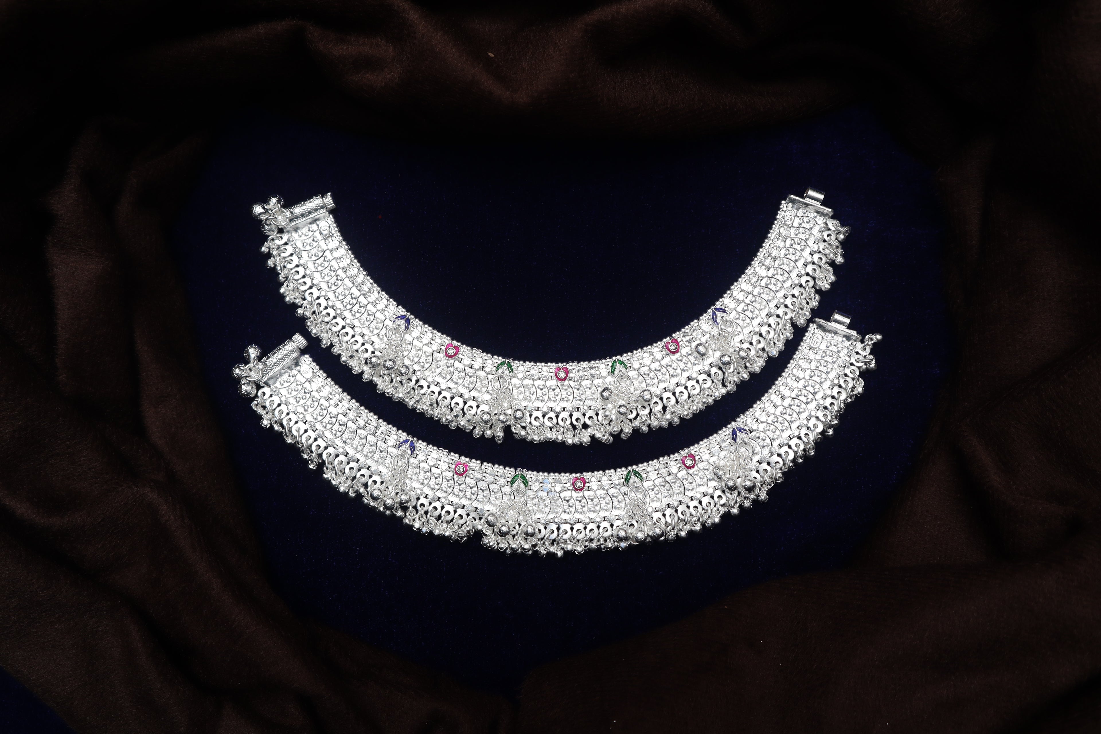 Ornate Bridal Silver Payal Set – Heavy Traditional Indian Anklets with Ghungroo Fringe
