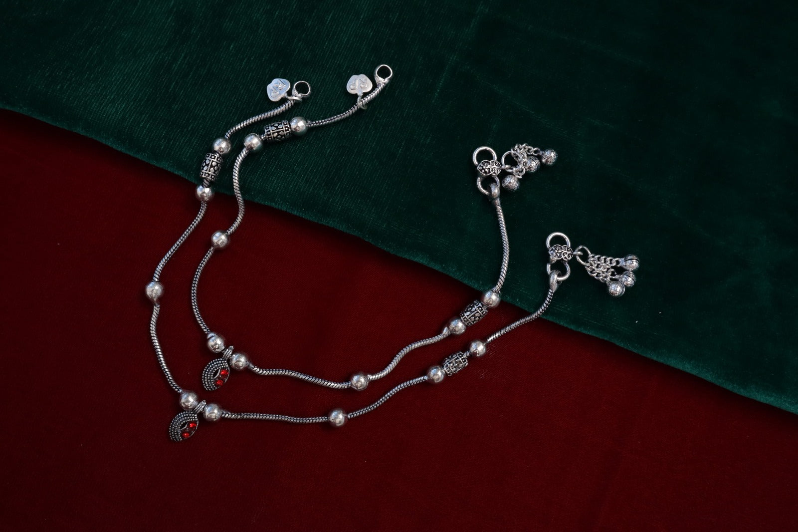 R Plus Ethnic Snake Pattern Anklets - Premium German Silver Payal for Women and Girls