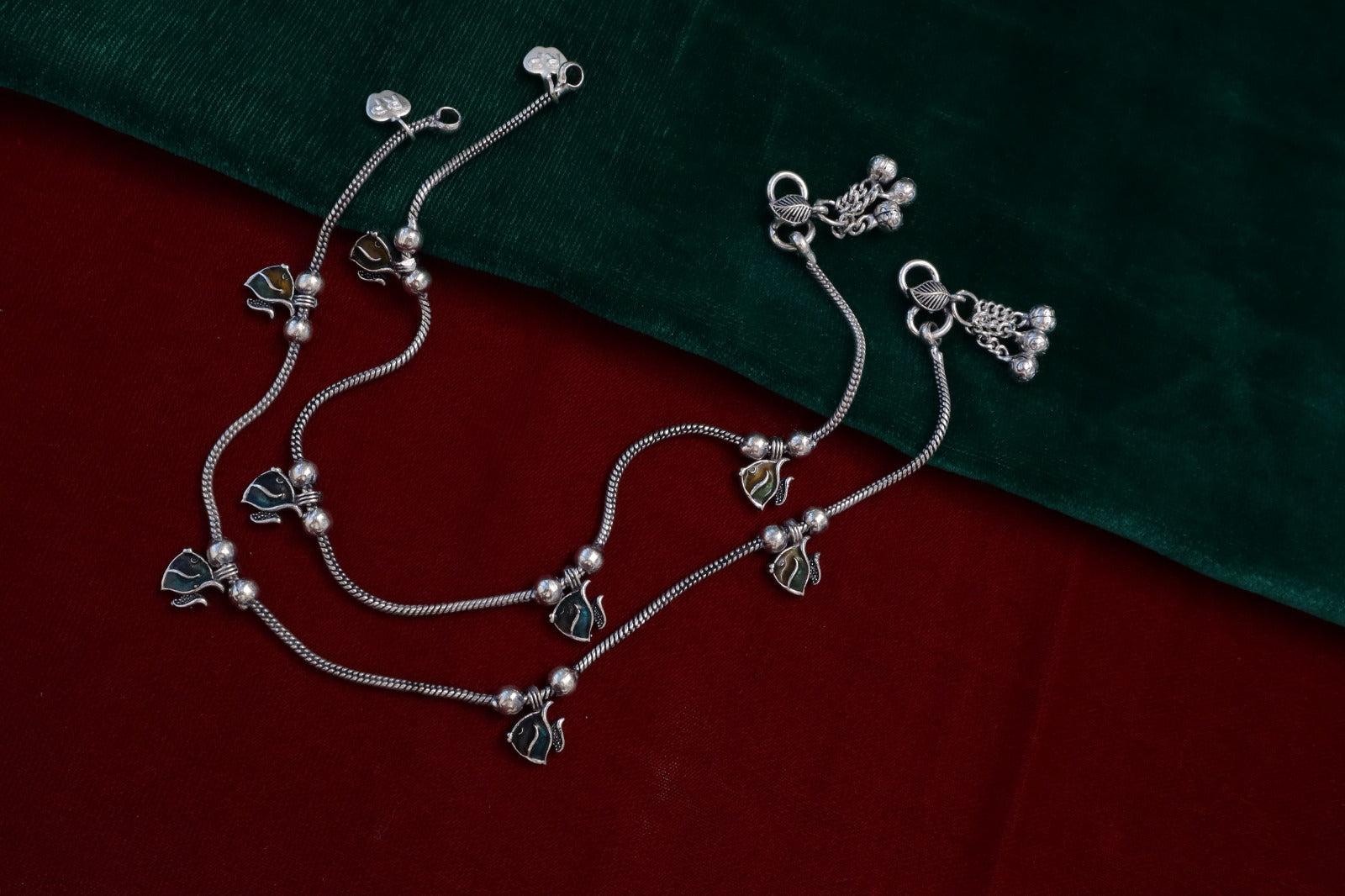 R Plus Ethnic Snake Pattern Anklets - Premium German Silver Payal for Women and Girls