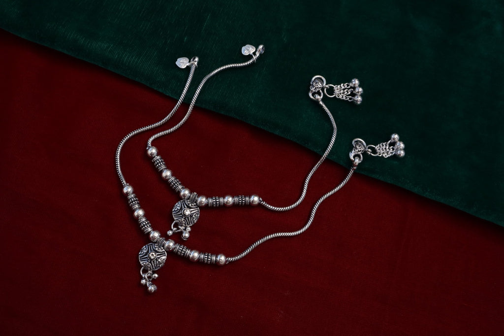 R Plus Ethnic Snake Pattern Anklets - Premium German Silver Payal for Women and Girls