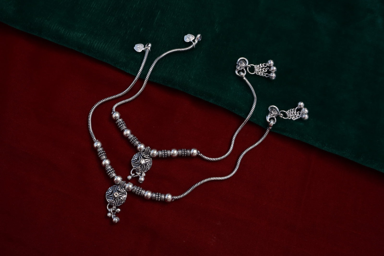 R Plus Ethnic Snake Pattern Anklets - Premium German Silver Payal for Women and Girls
