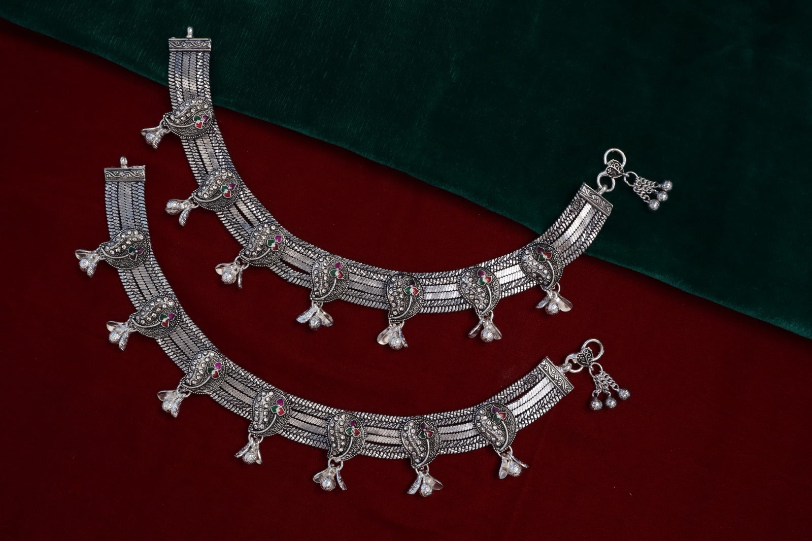 R Plus "Vintage Majesty" OXO Payal - Premium Silver Plated Heavy Bridal Anklets
