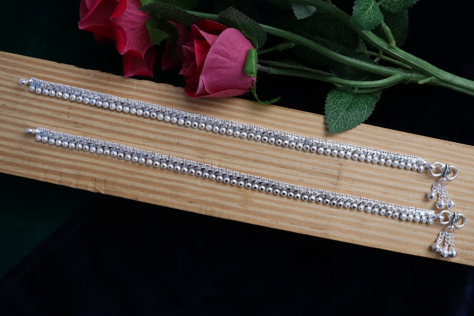 R Plus D 1L Cas Silver Plated Payal - Sleek Single-Line Bead Anklets for Daily & Festive Wear