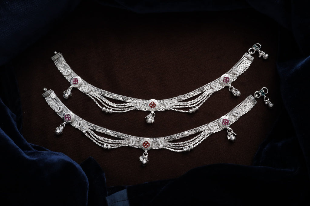 Elegant German Silver Fancy Payal | 0 Touch Silver Plated Artificial Anklet