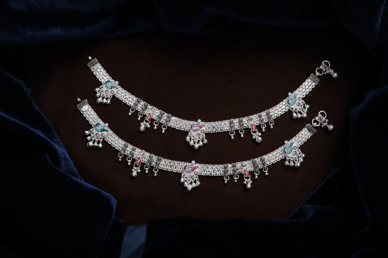 Elegant German Silver Fancy Payal | 0 Touch Silver Plated Artificial Anklet