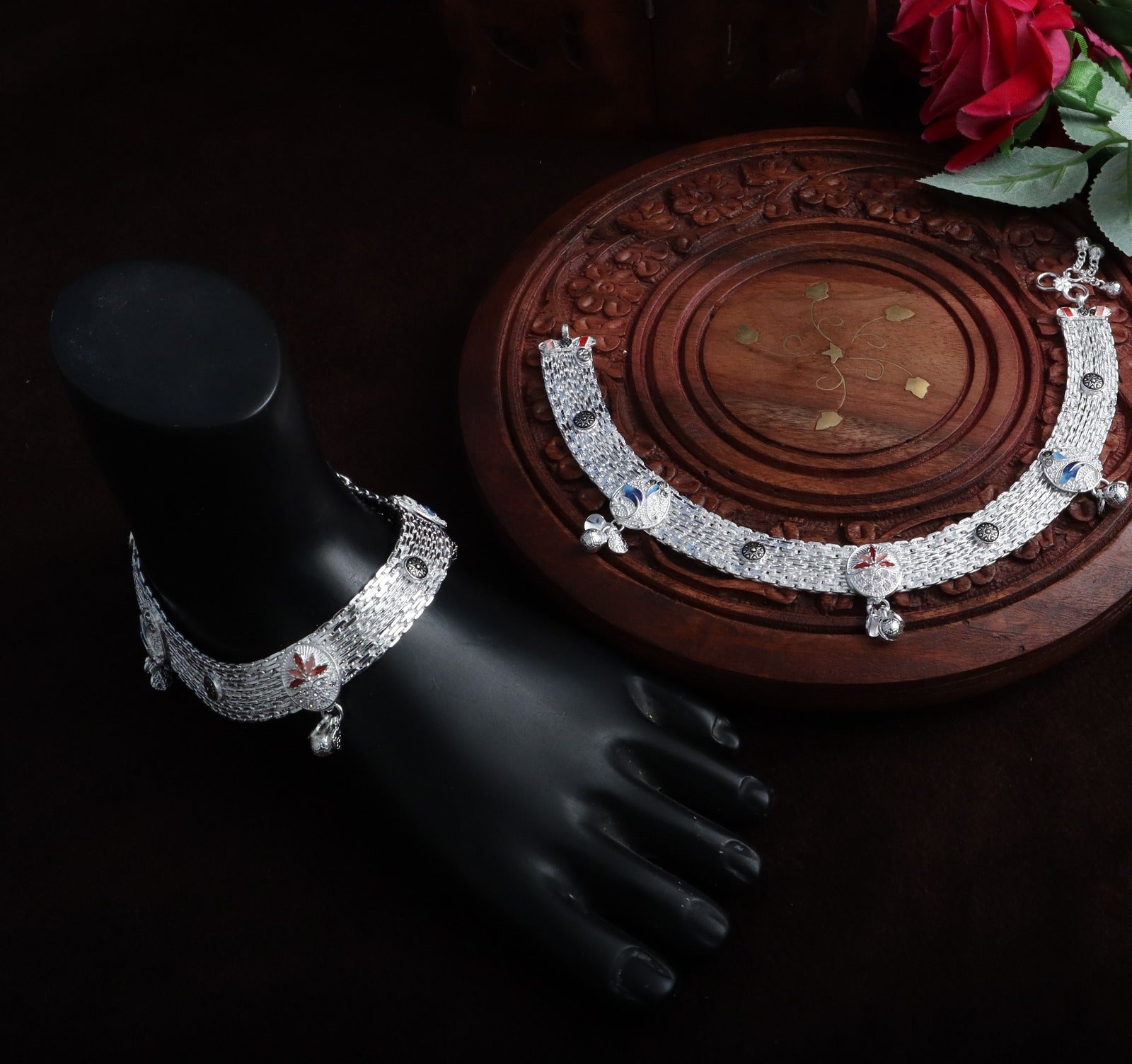 Elegant German Silver Fancy Payal | 0 Touch Silver Plated Artificial Anklet