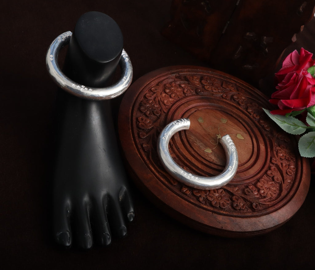 Antique Oxidized German Silver Kadla – Heavy Tribal Style Anklets for Festive & Folk Wear