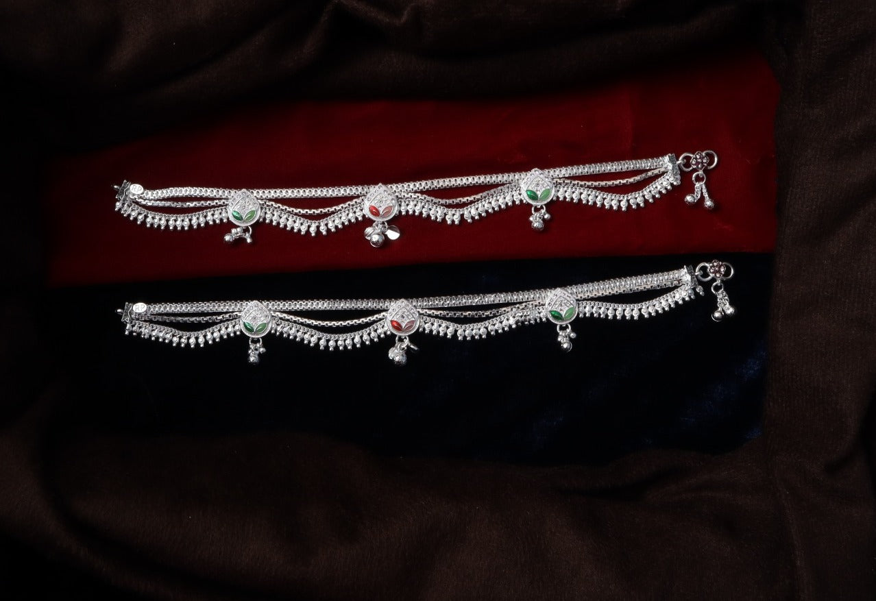 Premium German Silver Payal | 0 Touch Silver Plated Anklet for Women