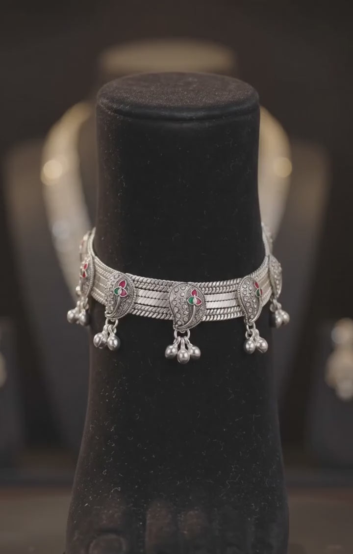 R Plus "Vintage Majesty" OXO Payal - Premium Silver Plated Heavy Bridal Anklets
