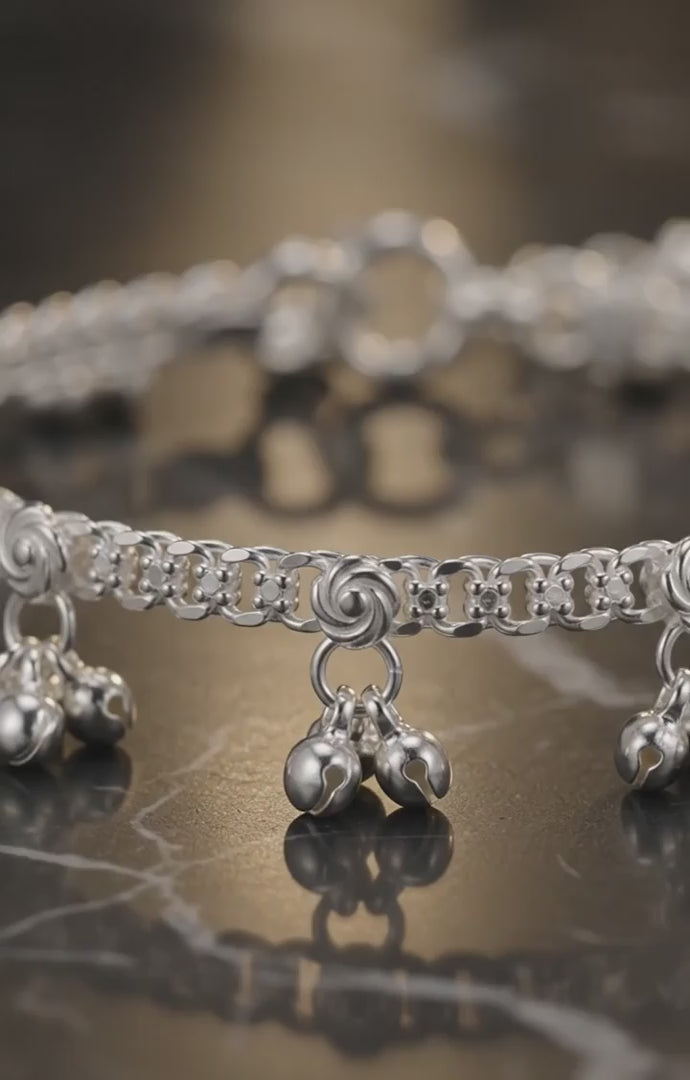 Premium German Silver White Metal Heritage Payal with Multi-Color Accents