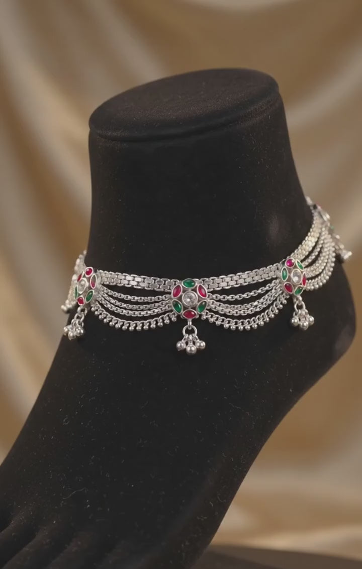 R OXO Silver Plated Traditional Payal for Women