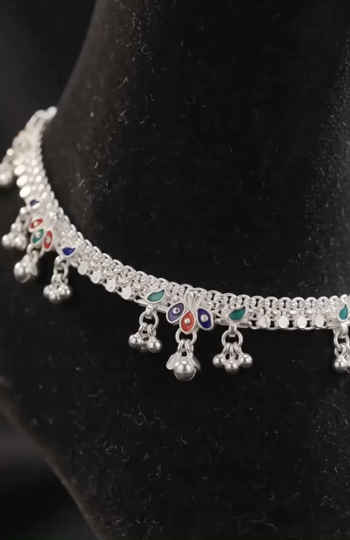 Elegant German Silver Fancy Payal | 0 Touch Silver Plated Artificial Anklet
