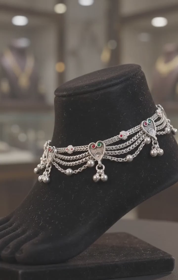 R OXO Silver Plated Traditional Payal for Women