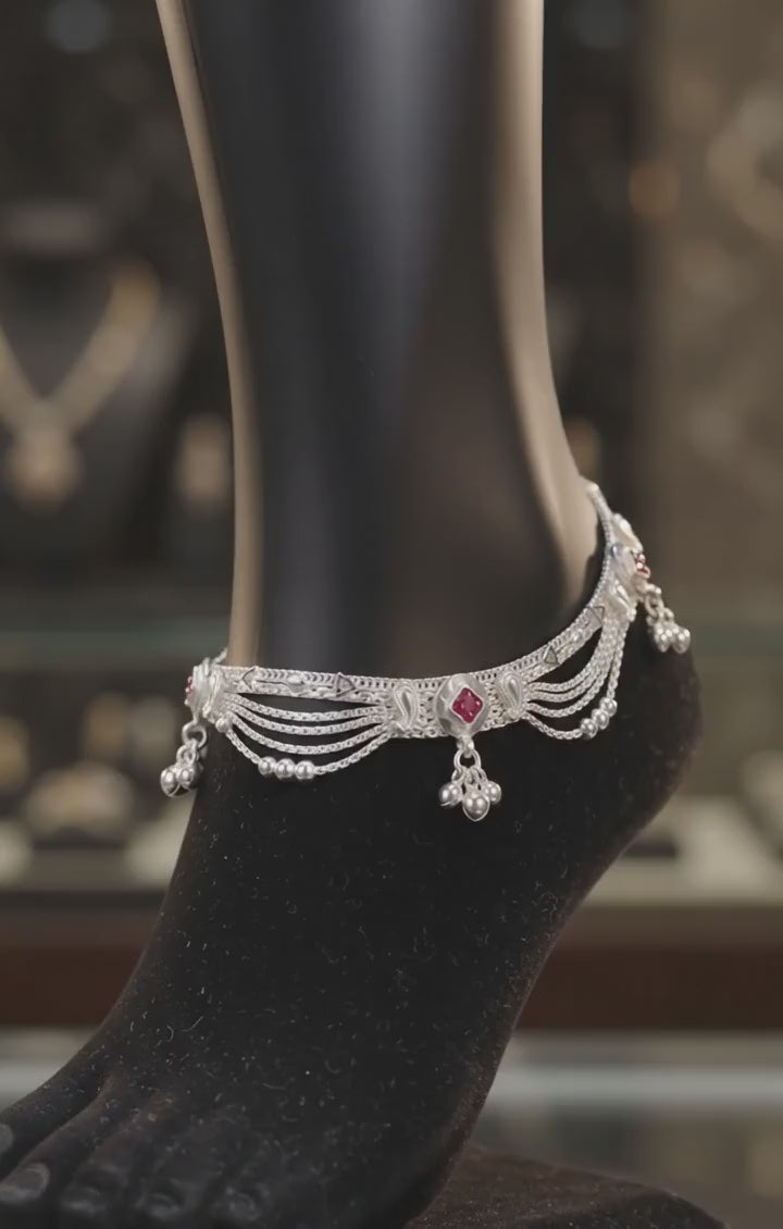 Elegant German Silver Fancy Payal | 0 Touch Silver Plated Artificial Anklet