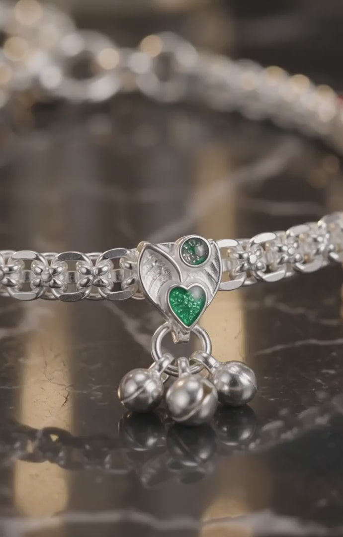 Premium German Silver White Metal Heritage Payal with Multi-Color Accents