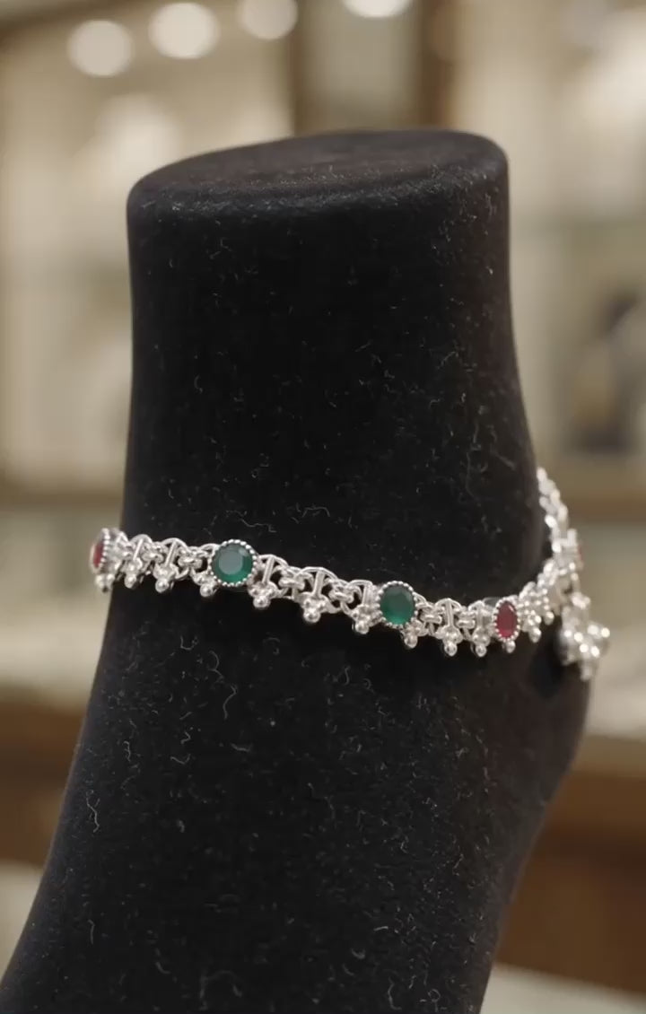 Antique Oxidized Ruby & Emerald Chain Payal by Radhe Payal
