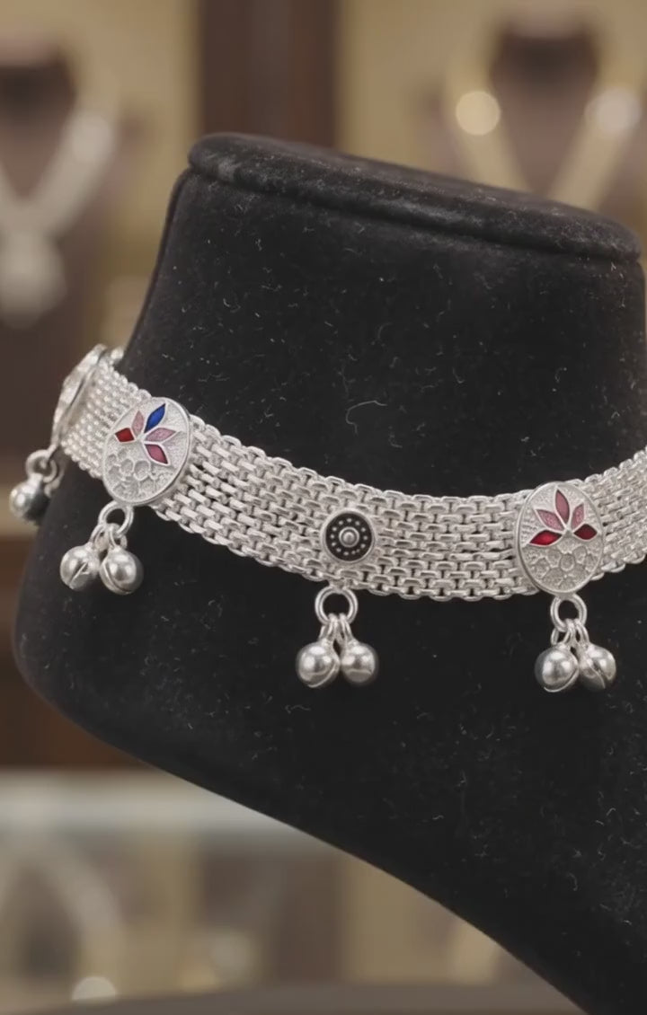 Elegant German Silver Fancy Payal | 0 Touch Silver Plated Artificial Anklet
