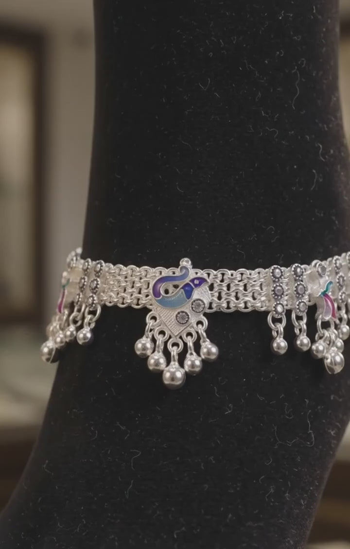 Elegant German Silver Fancy Payal | 0 Touch Silver Plated Artificial Anklet