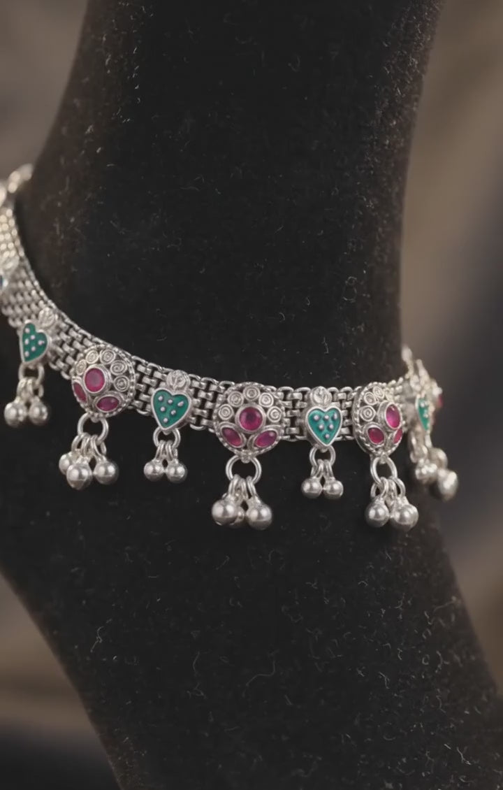 R OXO Silver Plated Traditional Payal for Women