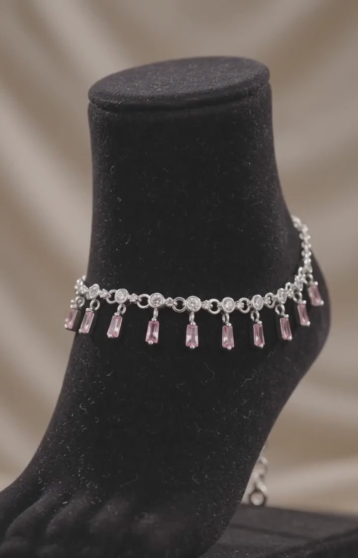 Pink Baguette Crystal Dainty Payal by Radhe Payal