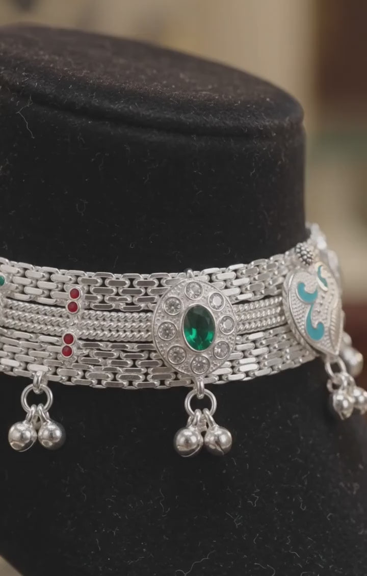 Vintage Boho Meenakari Anklets – Premium Silver-Plated Imitation Payal Set