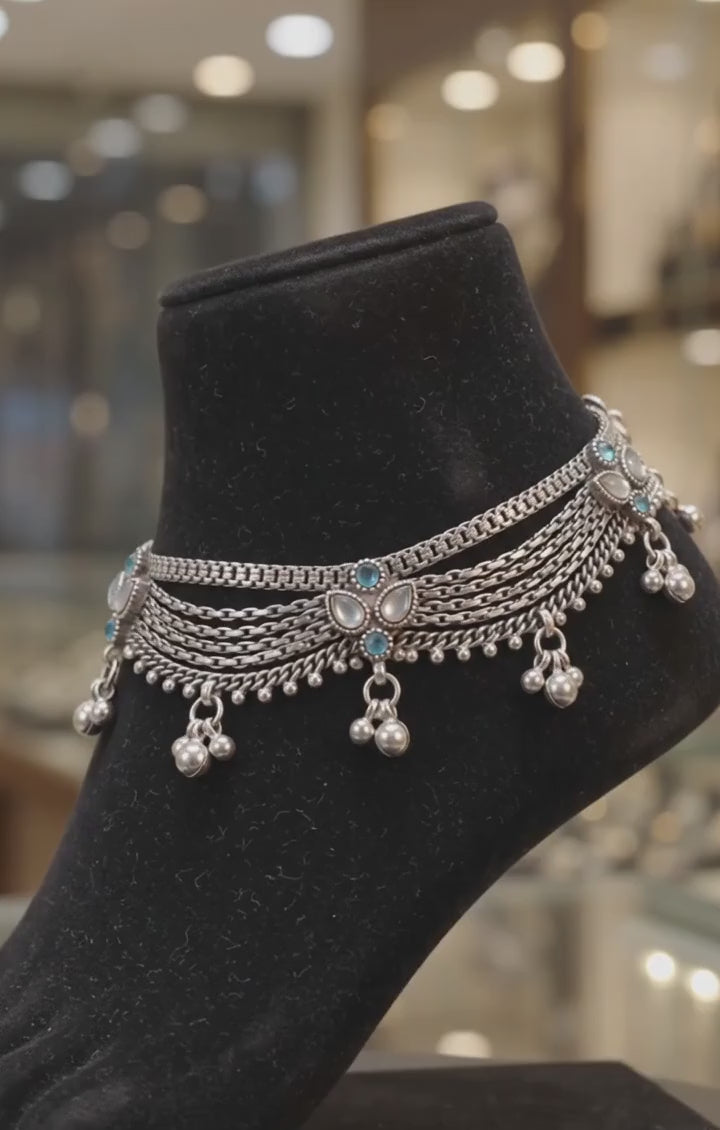 R OXO Silver Plated Traditional Payal for Women