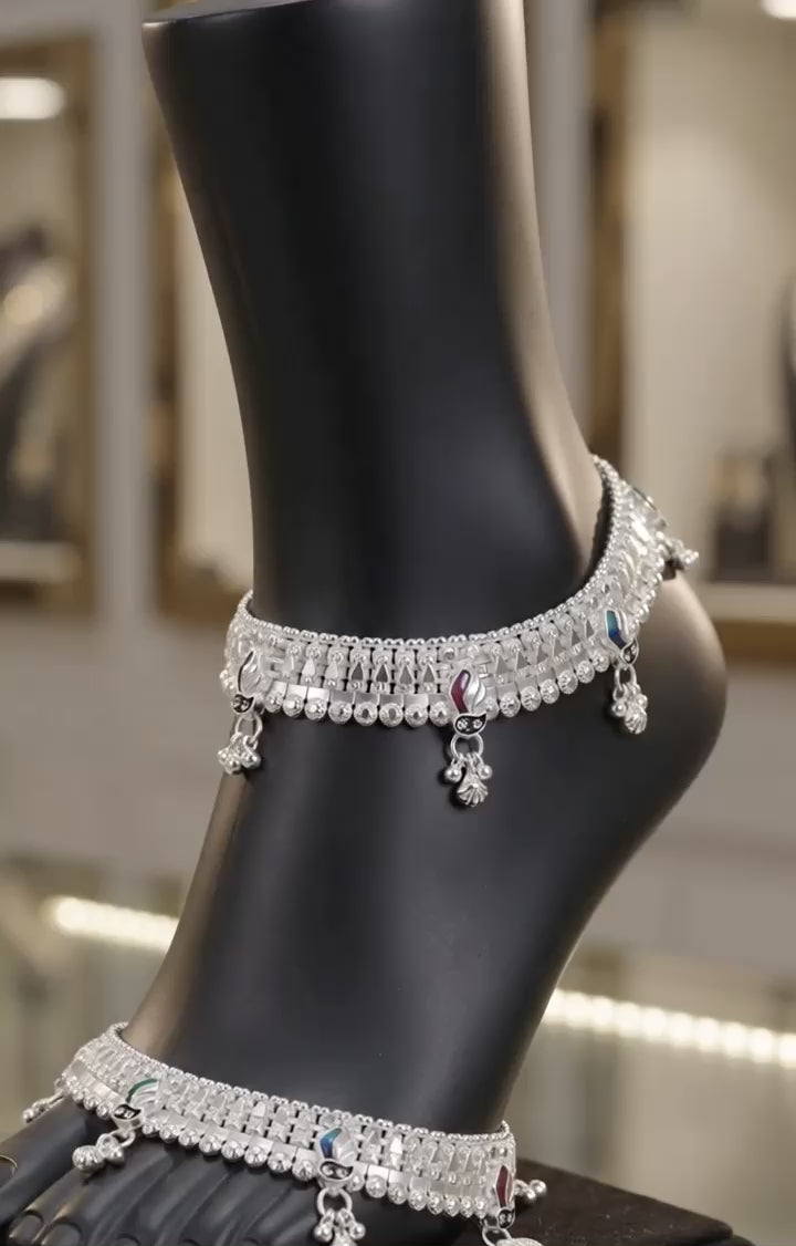 Traditional Meenakari Bridal Payal with Scalloped Edge by Radhe Payal